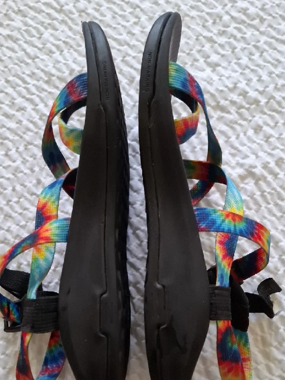 Chaco Men's Black Sandals with Rainbow Tie-Dye Straps